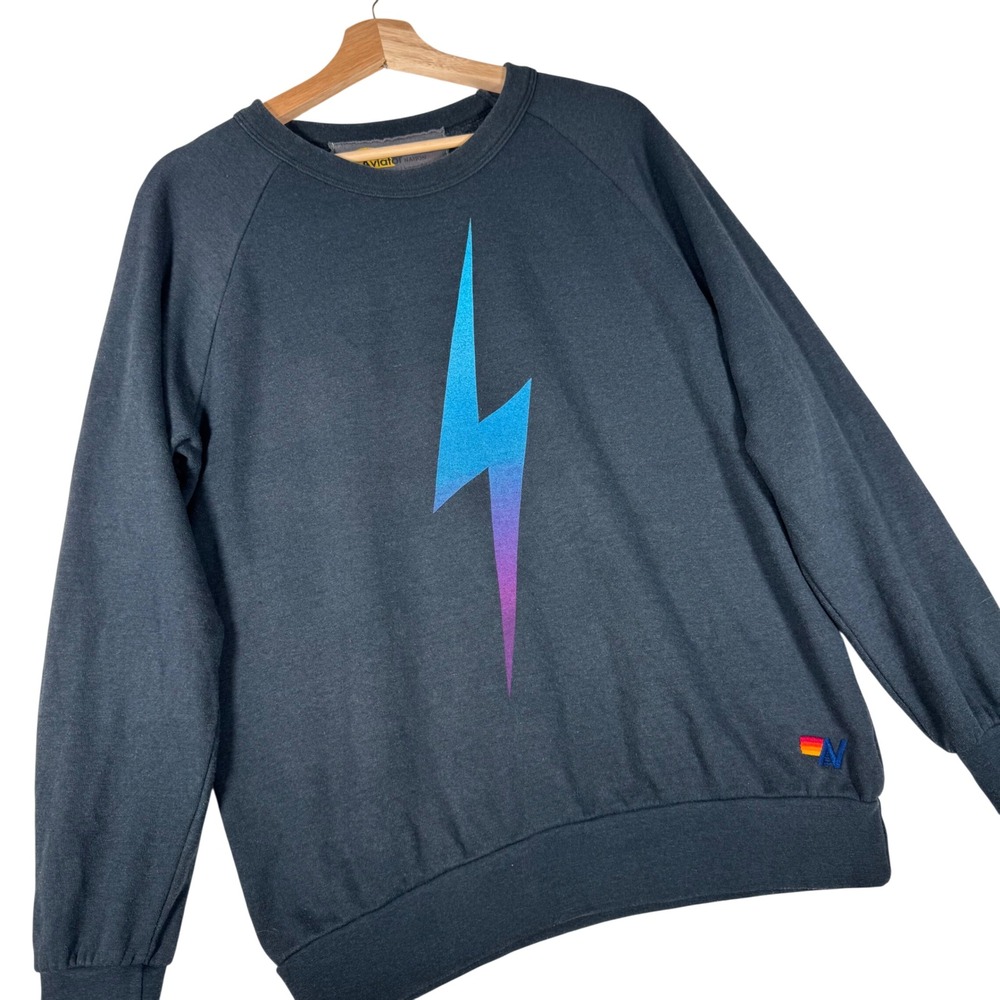 Aviator Nation Sweatshirt Unisex M Gray Lightning Bolt Ombre Pullover California